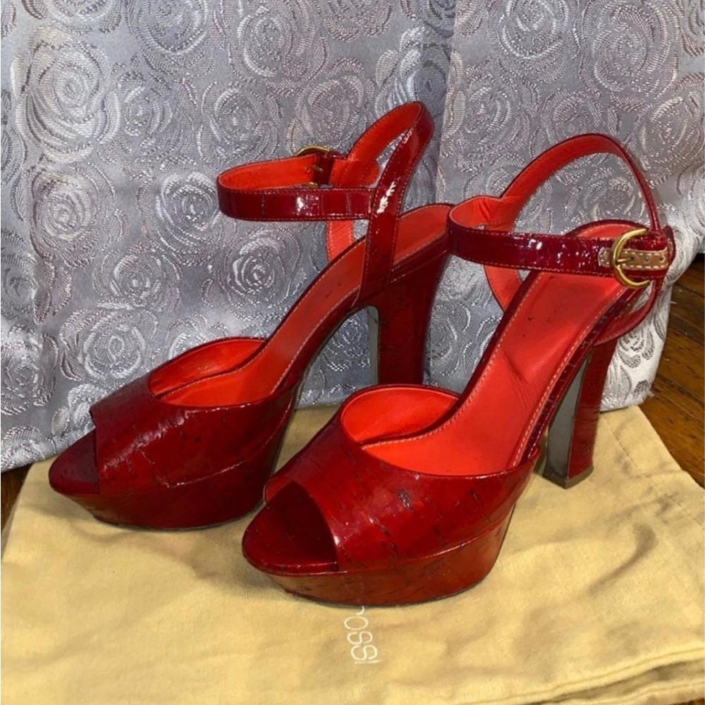 sergio rossi red platform heeled scarpe donna cork sandal size 39